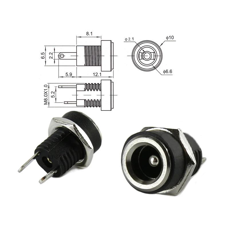 DC電源コネクタ,オスおよびメスコネクタ,DC-022B, 2.1x5.5mm, 10個,5ペア