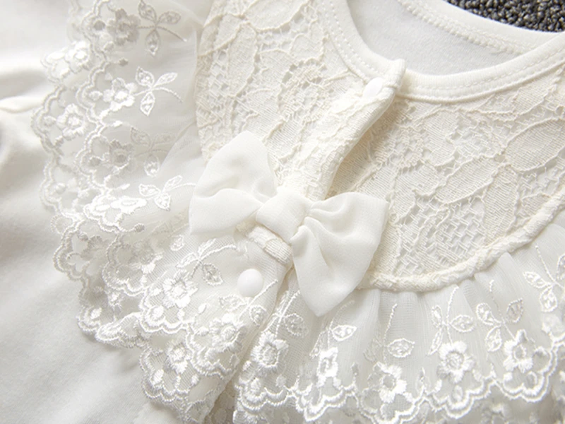 Spring Newborn Baby Girl Clothes Lace Flowers Princess Jumpsuit + Hats Infant Girls Bodysuits Onesie