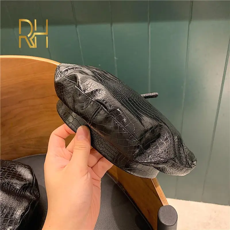 Pu Leather Beret Hats For Women Winter Flat Cap Female Feminina Fashion Autumn Winter Beret Cap Bone Gorras Painter Cap RH