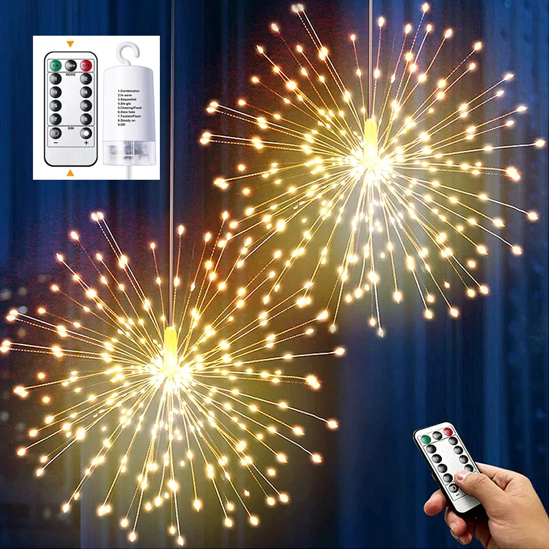 200LED Firework Lights Starburst Fairy Lights Copper Wire Lights 8 Modes Hanging Christmas Lights for Party Patio Bedroom Decor