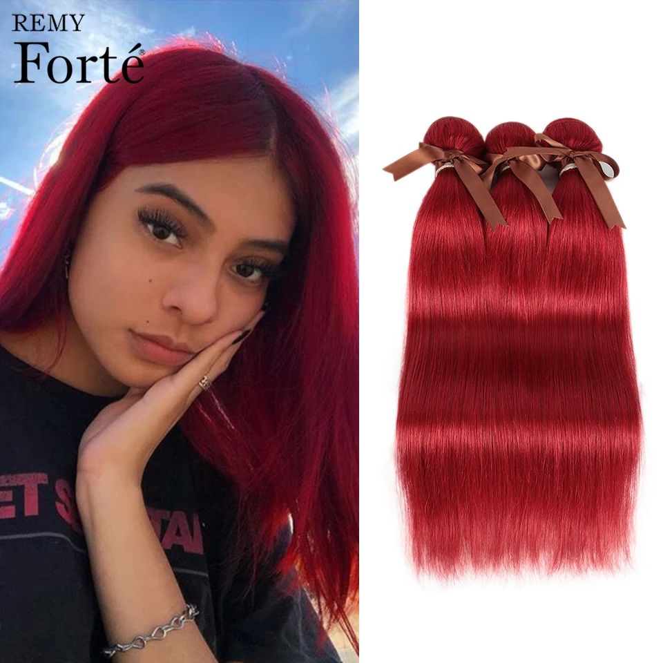 Remy Forte Straight Hair Bundles Red Brazilian Hair Weave Bundles 100% Human Hair Bundles 1/3/4 Bundles Straight Hair Bundles