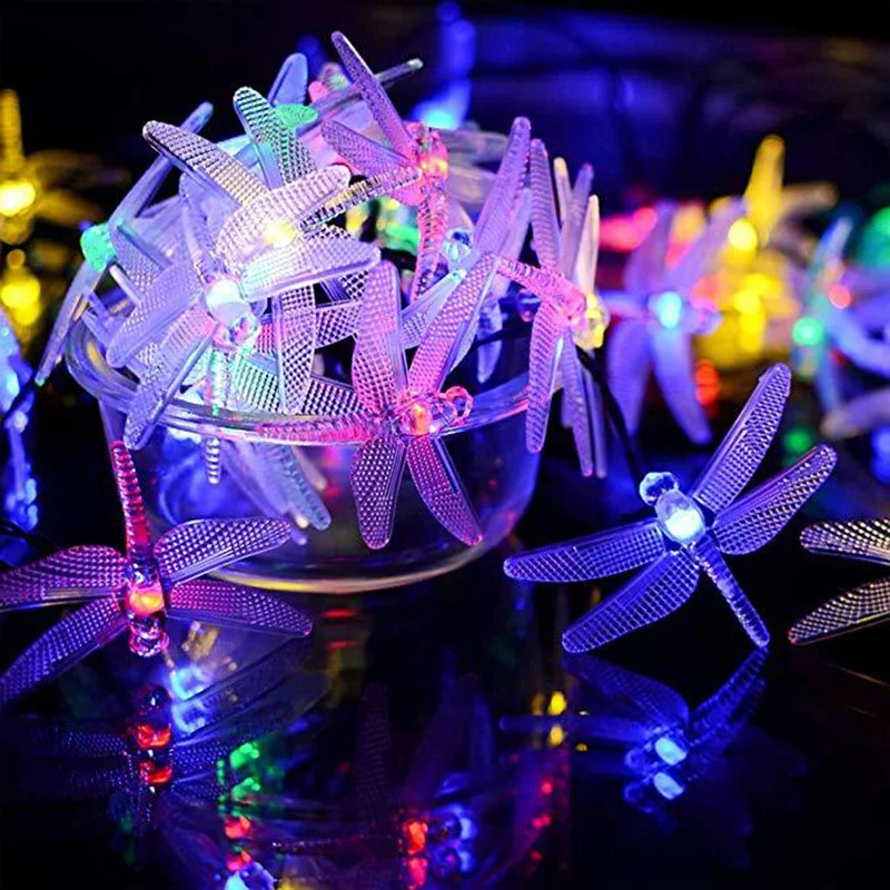 7M 50LEDs Solar Powered LED Dragonfly String Lights Waterproof Christmas Fairy Lights 8 Mode Garden Decoration Light For Outdoor