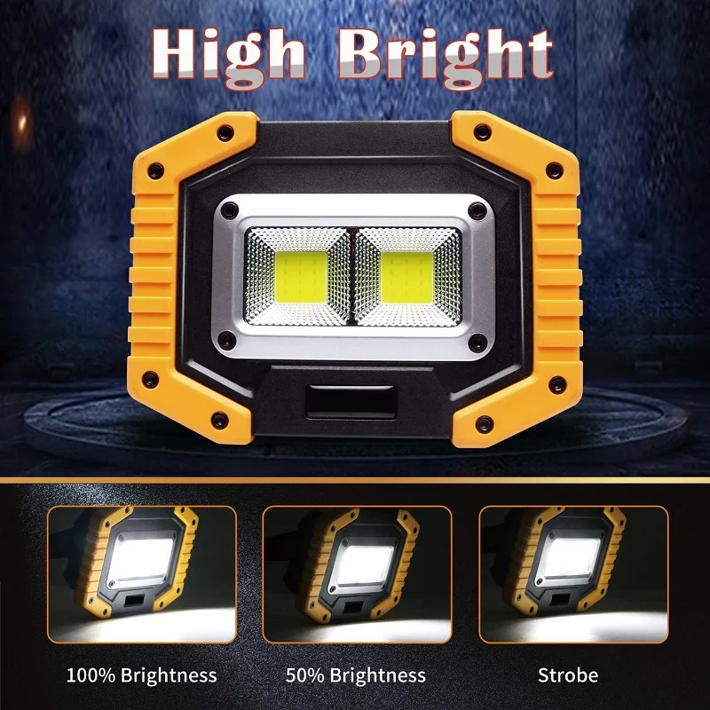 Foco Led portátil COB de 100W, luz de trabajo superbrillante, luces de inundación recargables para exteriores, lámpara de emergencia 18650