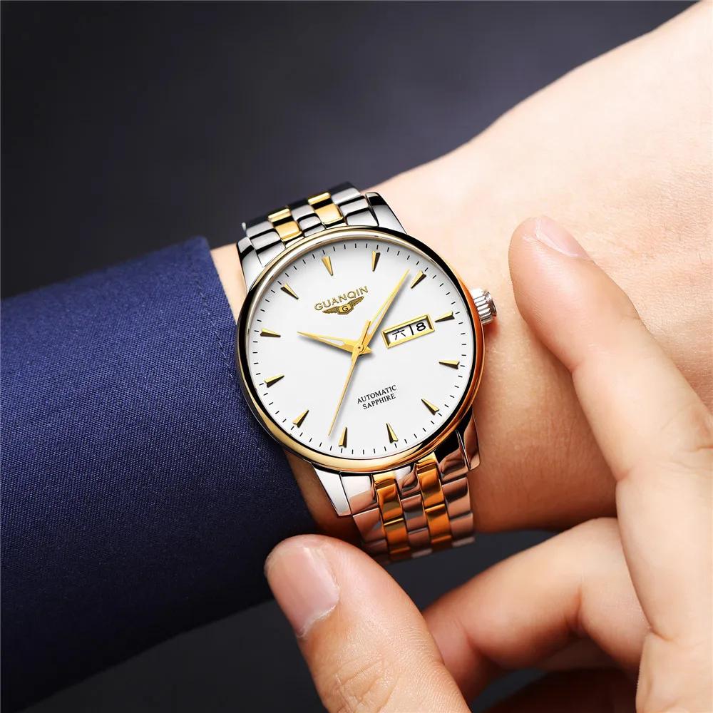 GUANQIN Men Automatic Self-Wind Mechanical Wrist Watch Business Waterproof Clock Sapphire Crystal Wristwatch Relogio Masculino
