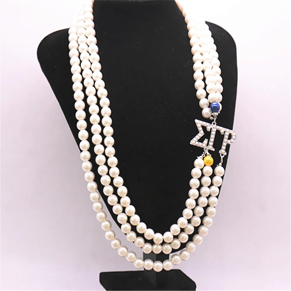 New Trendy Layers Pearl University Associations Greek Letter Label Sigma Gamma Rho Necklaces Women Party Jewelry