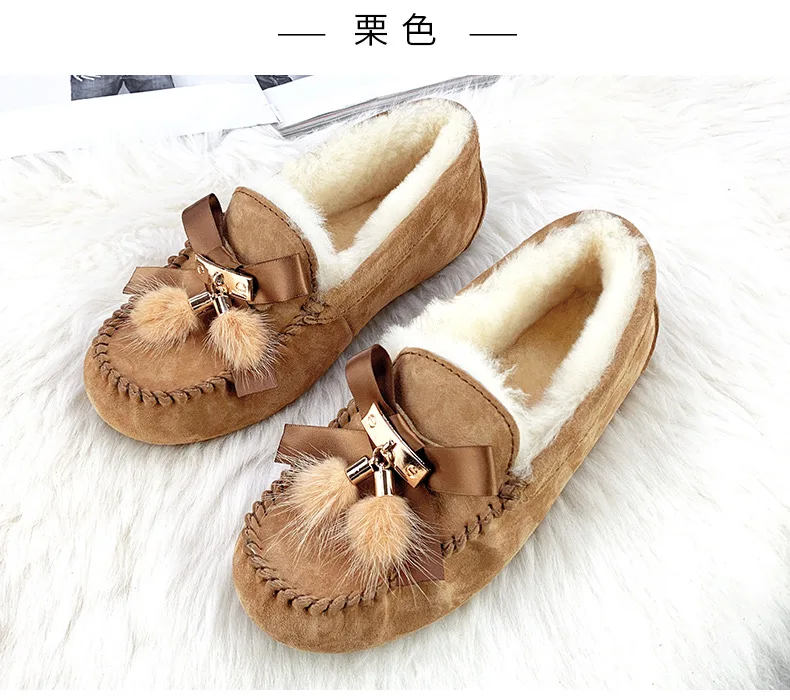 100% Genuine Leather Women Flats Casual Moccasins Driving Shoes Natural Fur Wool Women Loafers Fashion Comfortable Shoes Woman