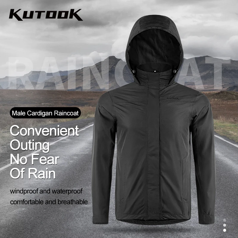 KUTOOK Outdoor Men's Cycling Raincoat Bicycle Motorcycle Camping Running Clothing Waterproof Windproof Breathable Multi-pockets