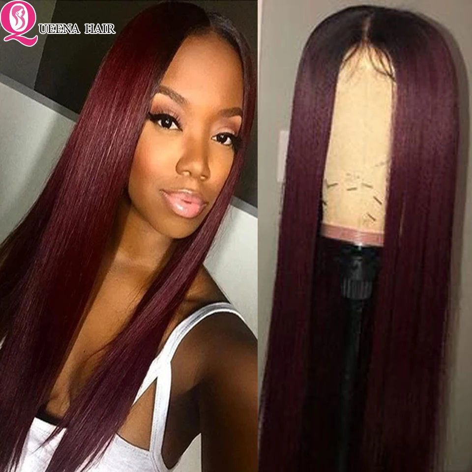 

1B 99J/Burgundy 13x4 Bone Straight Lace Front Human Hair Wigs For Women HD Transparent Lace Frontal Wig Colored Red Human Hair