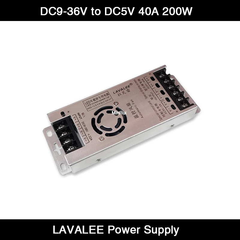 

LAVALEE ASD-12D5N40A200DT Input DC9~36V to DC5V 40A 200W Power Supply for Taxi LED Display