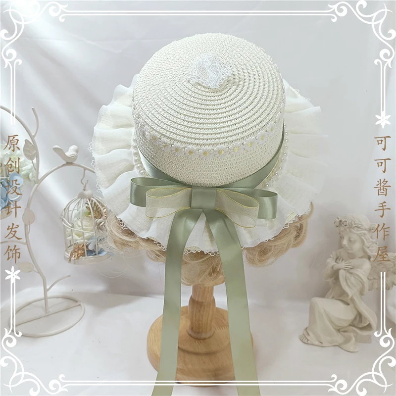 Simple Elegant Original Lolita Straw Hat Japanese Style Ruo Grass Color Antique Hat Idyllic Beach Sun Hat