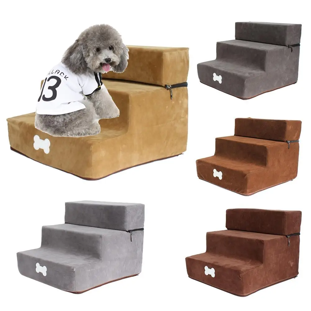 Pet Stair 3 Steps Dog Stairs Detachable Flannel Small Dog Cat Climbing Ladder Dog House Pet Ramp Ladder Removable Dog Bed Stairs