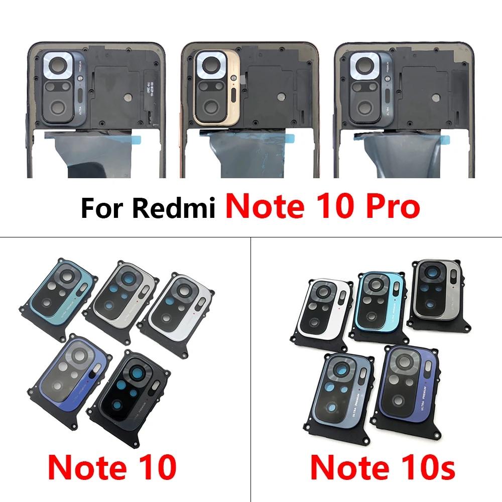 New Rear Camera Glass Lens Cover With Frame Holder For Redmi Note 10S 10 Pro 11S With Sticker Replacement Spare Parts