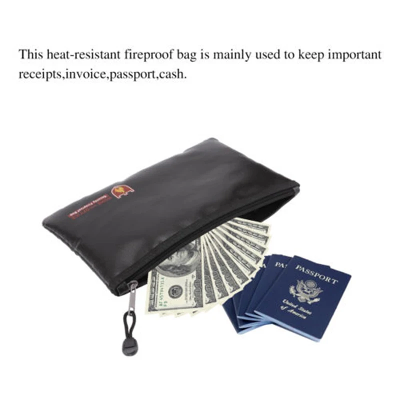 Fireproof Fire Resistant Money Safe Cash Box Secret Document Bag File Pouch Case Fireproof Bag Envelope File Folder Cash