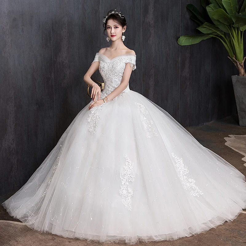 

Luxury Wedding Dress New Bridal Dress Ball Gowns Embroiery Dream Simple Satin Wedding Dresses Lace Up Vestido De Noiva