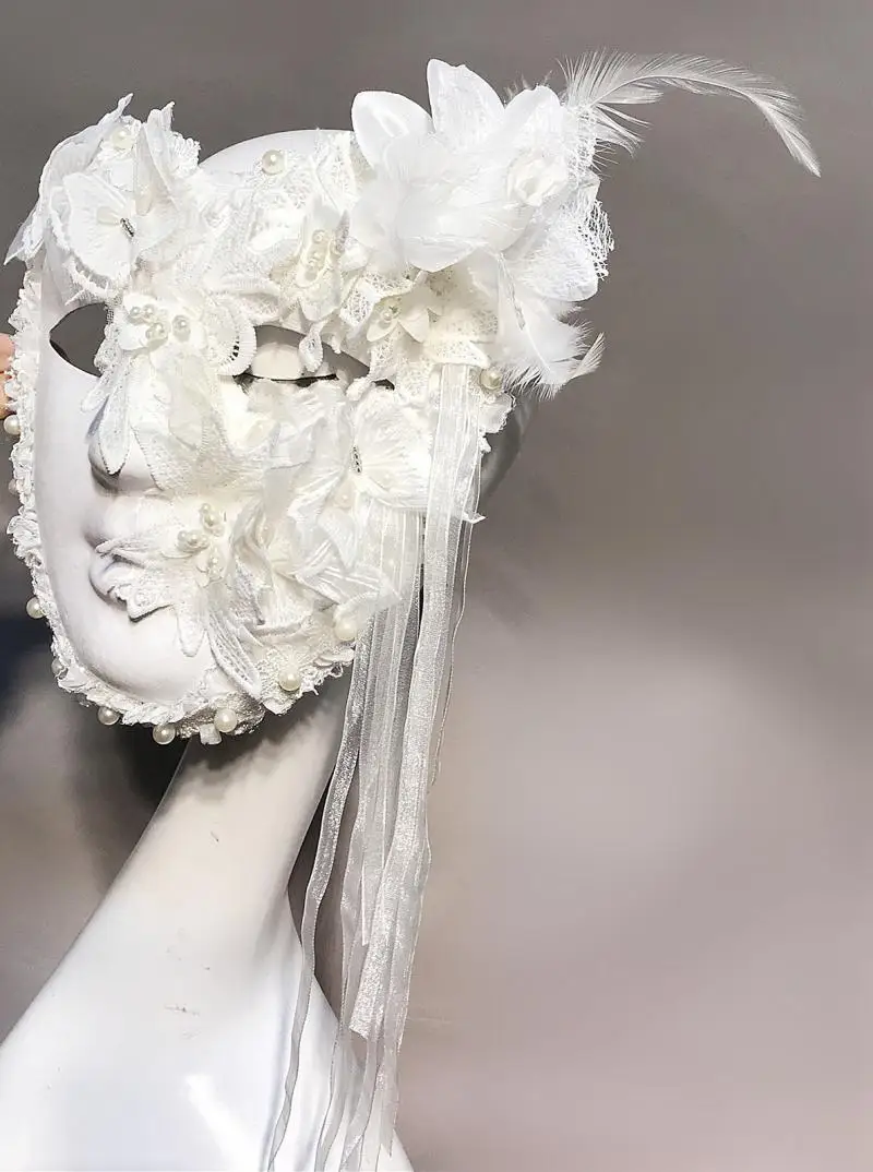 H3449 White Full Face Mask Halloween Cosplay Princess Masks Women Venice Carnival Masquerade Bar Party Mysterious Accessories