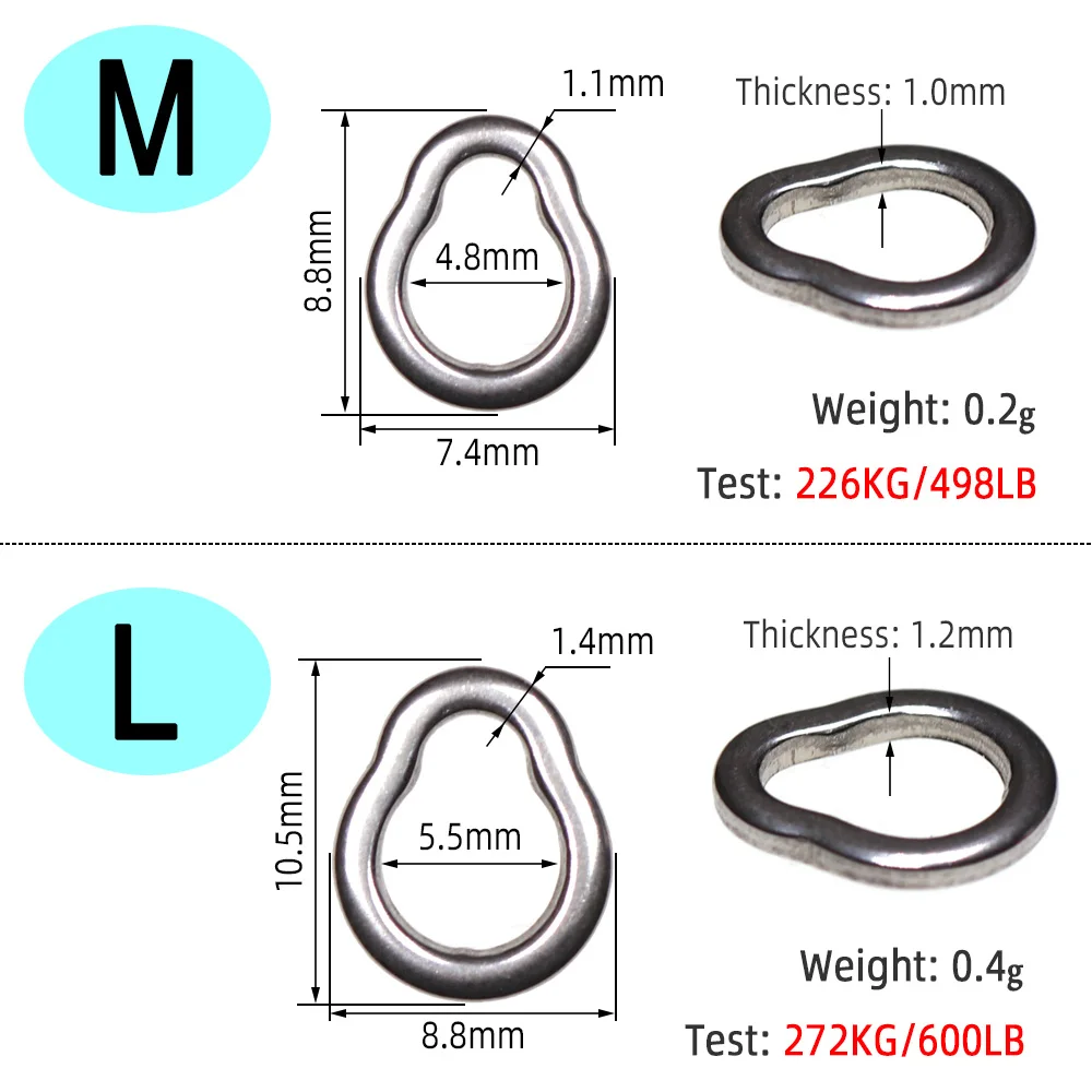 ICERIO-Anillo de pesca de acero inoxidable en forma de lágrima, anzuelo de asistencia, plantilla de anillo sólido, Conector de Terminal de señuelo