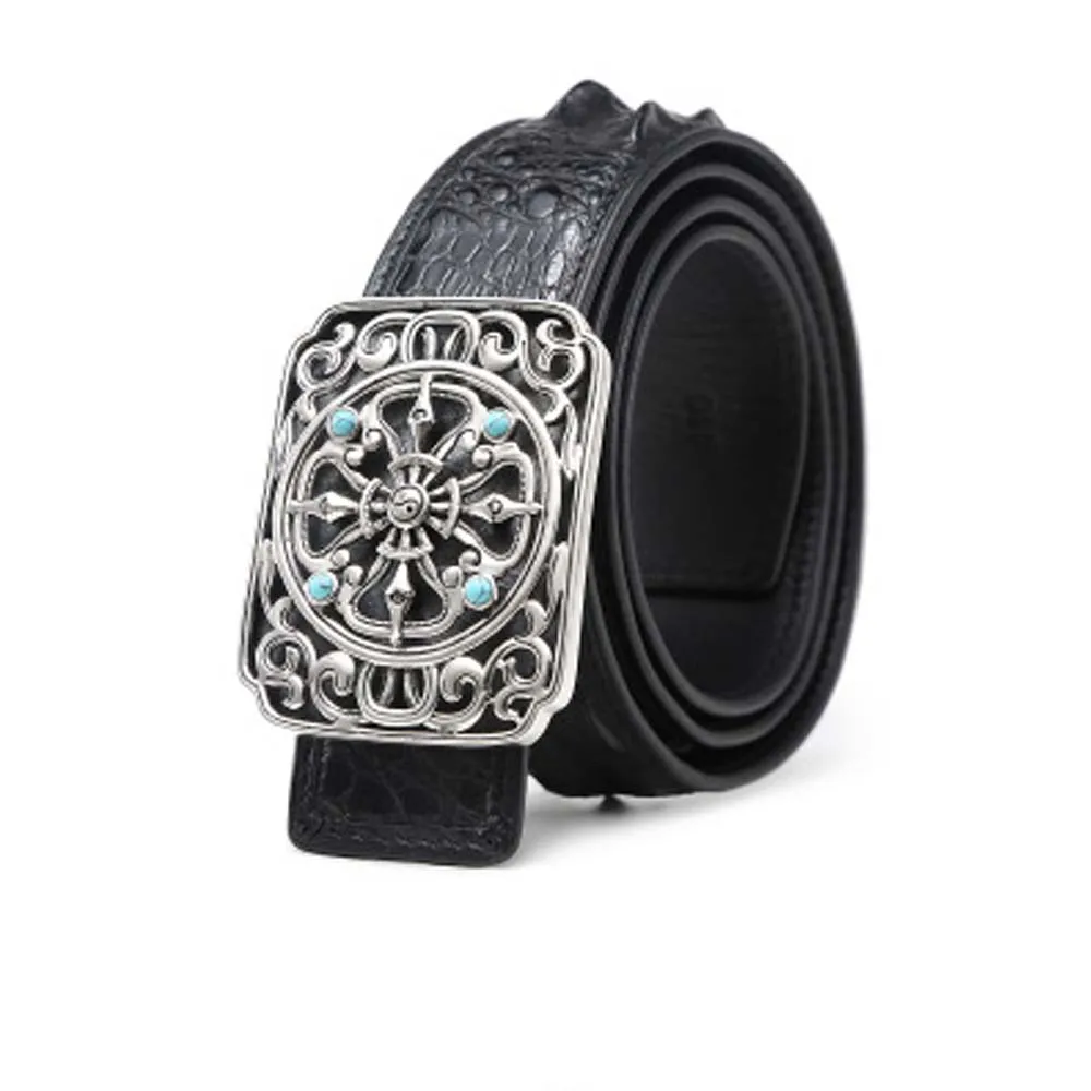 linshe belt  male  belt  925 sterling silver  buckle  crocodile  business  belts  male