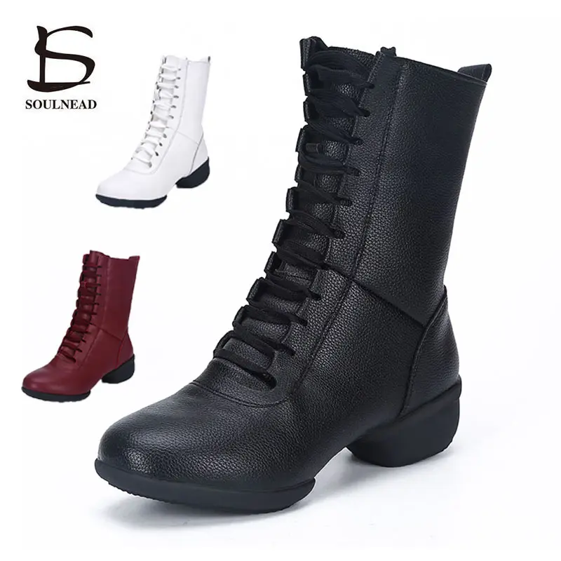 Botas de Jazz de Salto Médio para Mulheres, Salão de Baile Latino, Quente, Quadrado, Sapatos Modernos de Festa, Tênis Dançantes, 4cm, Outono, Inverno