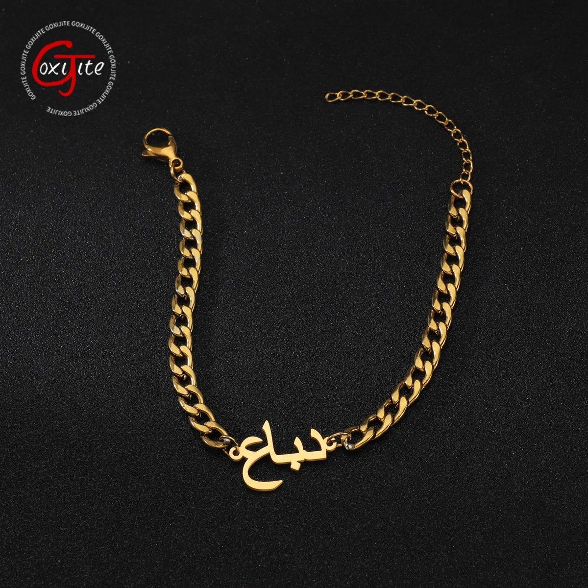 

Goxijite 2021 Customized Arabic Name Bracelet For Women Kids Stainless Steel Personalized Gold Nameplate Jewelry Lover Gift