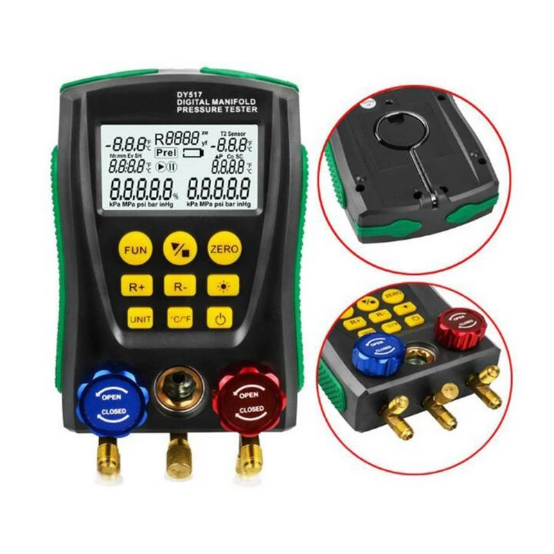 

DY517 Pressure Gauge Refrigeration Digital HVAC Vacuum Pressure Manifold Meter Tester