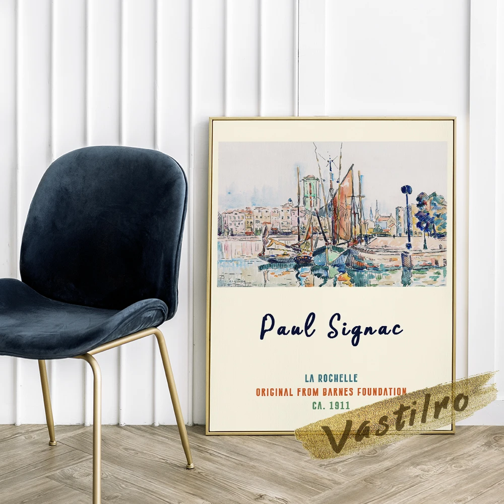 Paul Signac Exhibition Poster, Signac La Rochelle Oil Painting, Wharf Still Life Scenery Wall Art, Retro Landscape Wall Decor