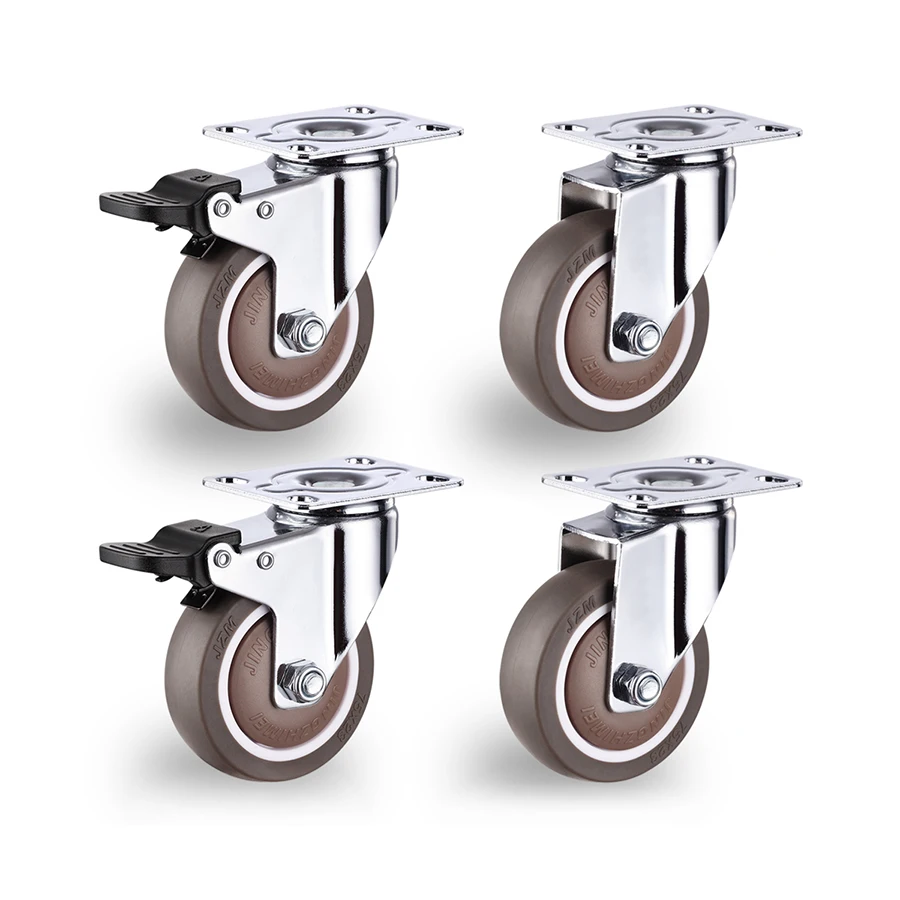 4Pcs Rubber Swivel Casters Wheels , With Brake No Noise Lockable Wheels Mobile wheels For Furniture, Medical Equipment, Trolleys