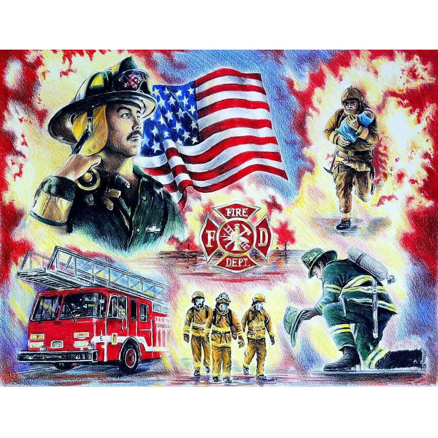 5D Fireman Fire Truck American Flag Full Diamond Painting cross stitch kits art artist 3D paint by diamonds Mural Gift