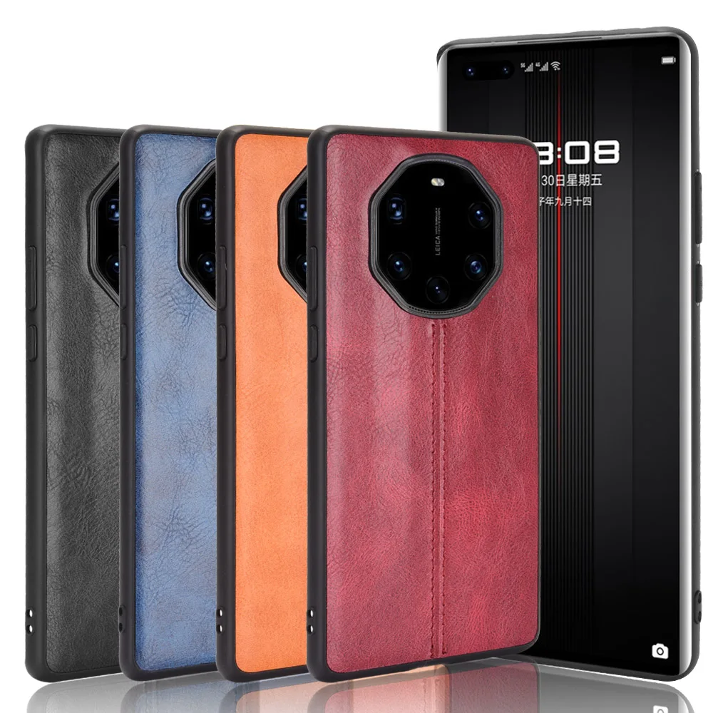 For Huawei Mate 40 RS Porsche Design Case Suture Calfskin Soft Edge Leather Hard Phone Cover For Huawei Mate 40 RS Mate40RS Case