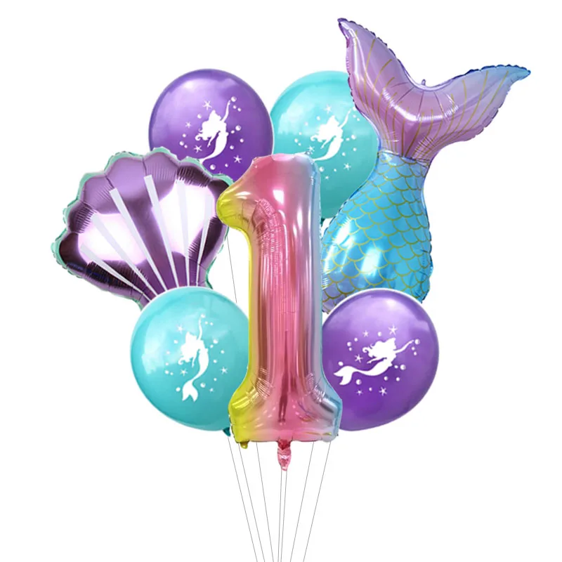 7 sztuk/partia tęczowy numer balony foliowe syrenka balon lateksowy ogon syreny Globos dekoracje na imprezę urodzinową dekoracje na rocznicę — zdjęcie 4