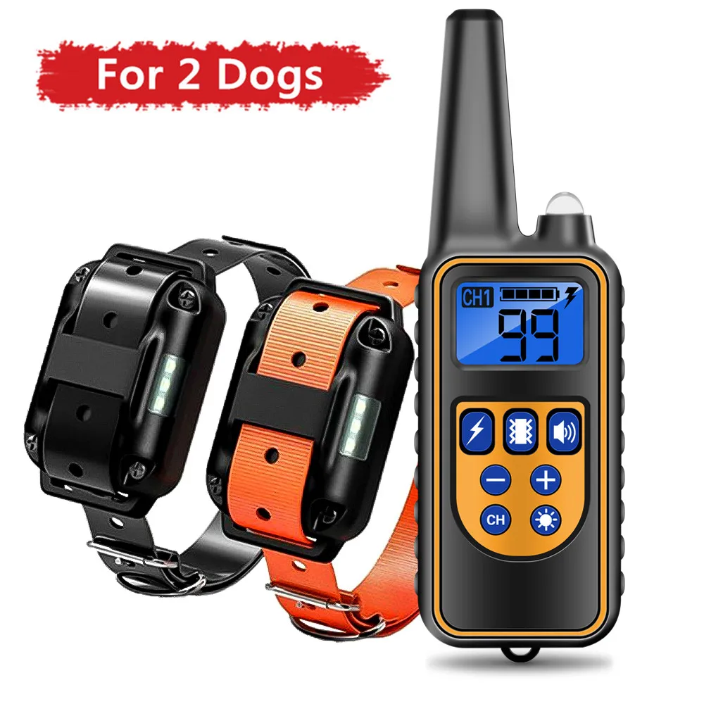 800m Dog Training Collar Waterproof Pet Remote Control Rechargeable Electric Anti-Bark with Shock Vibration Sound LCD Display