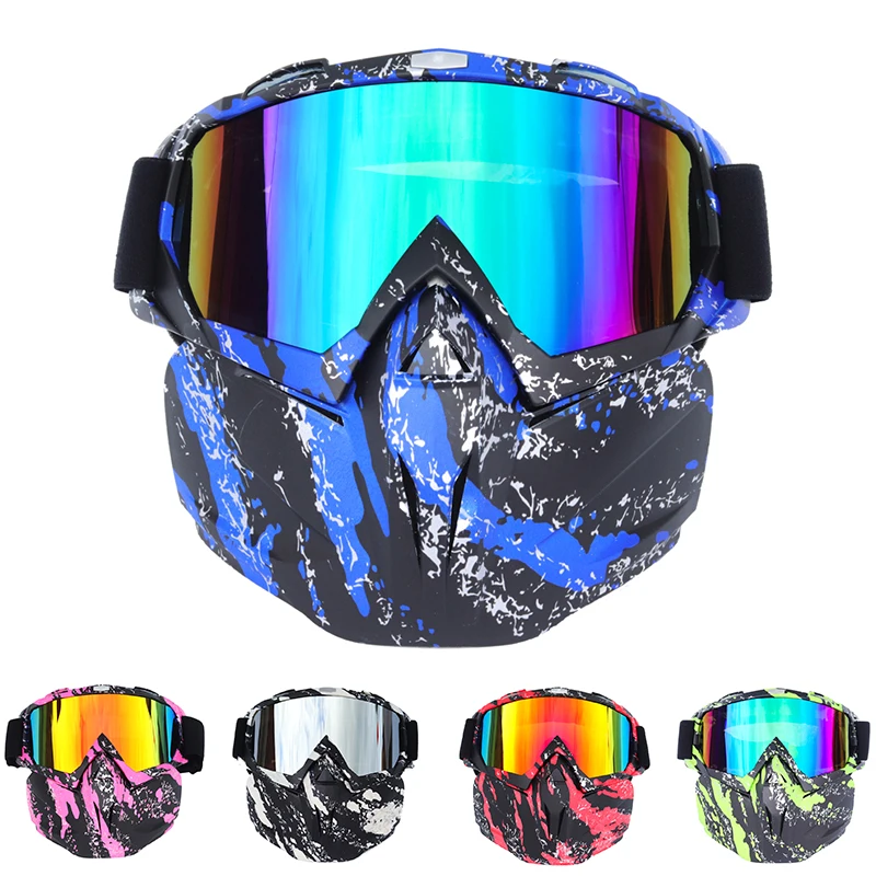 Ski Snowboard Glasses Snowmobile Skiing Goggles Windproof Skiing Glass Motocross Sunglasses with Mouth Filter Earware