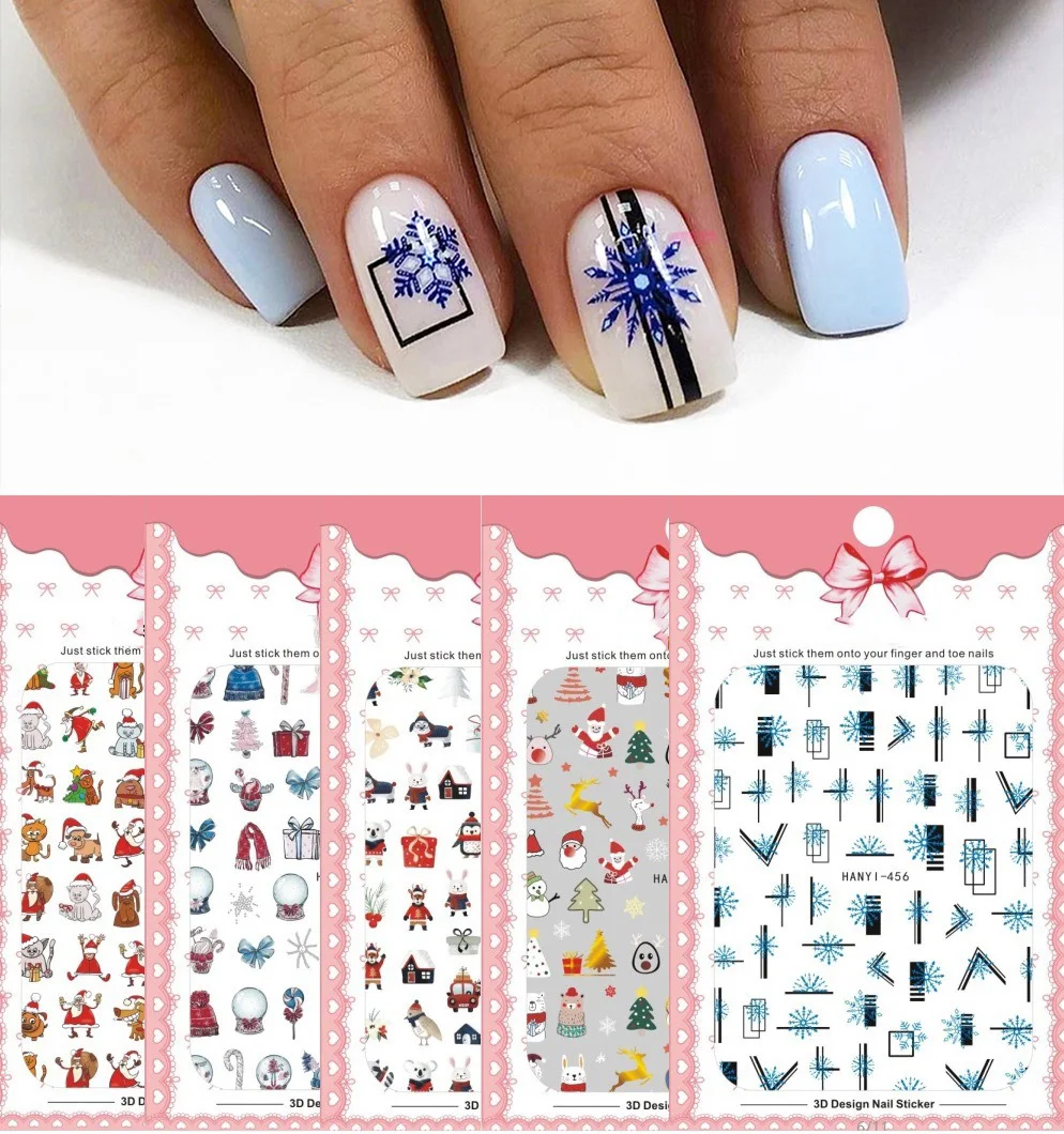 

New arrived 3D Nail Stickers Decals Blue Snowflake Red Xmas Design Adhesive Stickers Nail Art Decoration Z0363