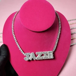 Customized Name Necklace with Zircon Tennis Chain Iced Out Letters with Tennis Chain Choker Necklace for Women