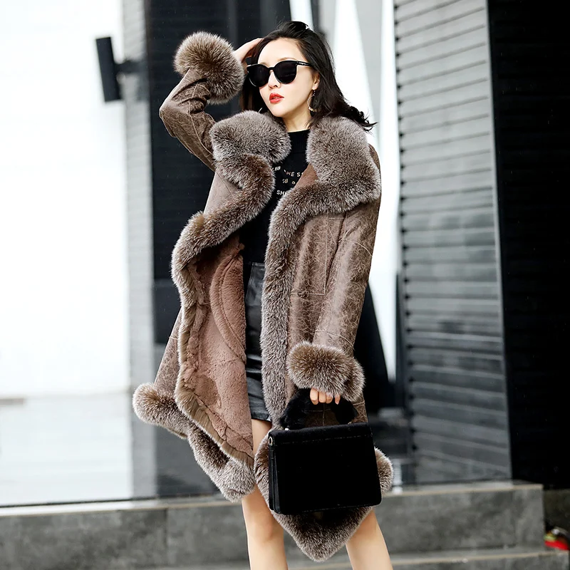 

Winter Real Fur Coat Women Long Natural Rabbit Fur Jacket Fox Fur Collar Fashion Luxury Coats and Jackets 2020 LL1802 KJ5888