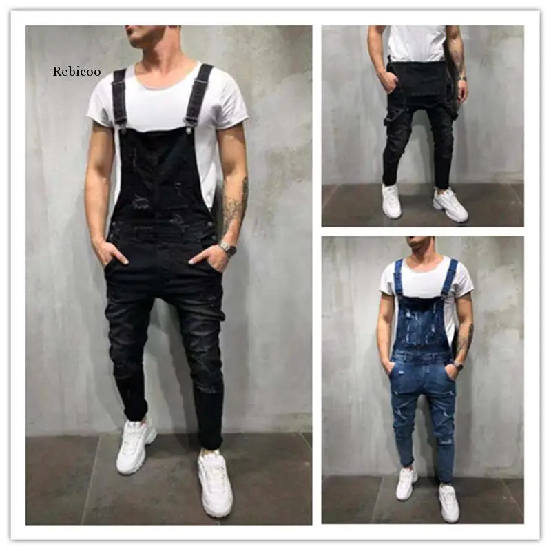 

Fashion Men's Ripped Jeans Jumpsuits Hi Street Distressed Denim Bib Overalls for Man Suspender Pants Patchwork Jeans Size S-Xxxl