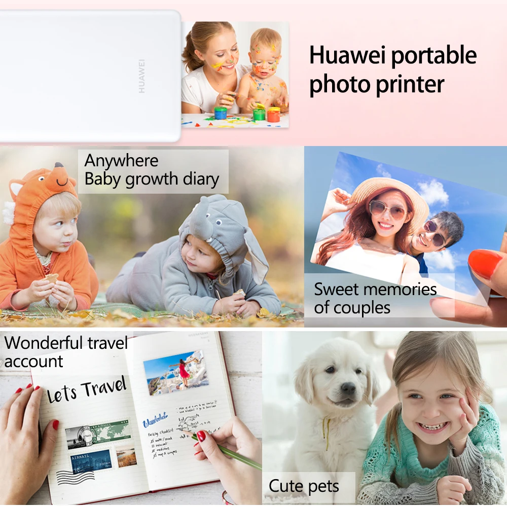 Original Huawei Mini Photo Printer DIY AR Portable pocket photo printer For Smart Phone 300dpi HD Picture CV80