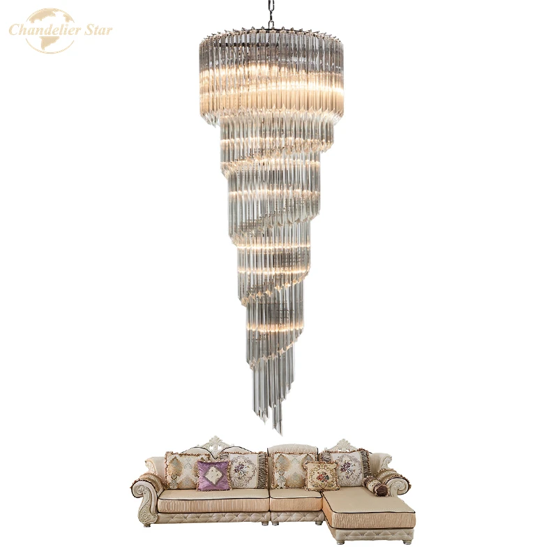 

Luxury LED Chandeliers Traditional Nordic Glass Spiral Big Metal Pendant Hanging Lamp Lustre for Living Room Staircase Villa