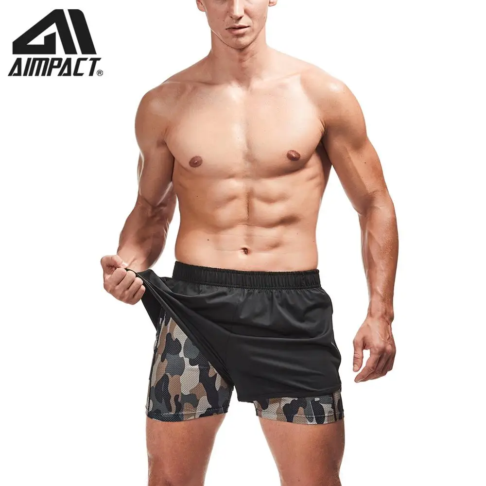 

Mens 2-in-1 Workout Running Shorts Quick Dry Swim Trunks with Compression Lining Training Yoga Gym 3" Short with Phone Pockets