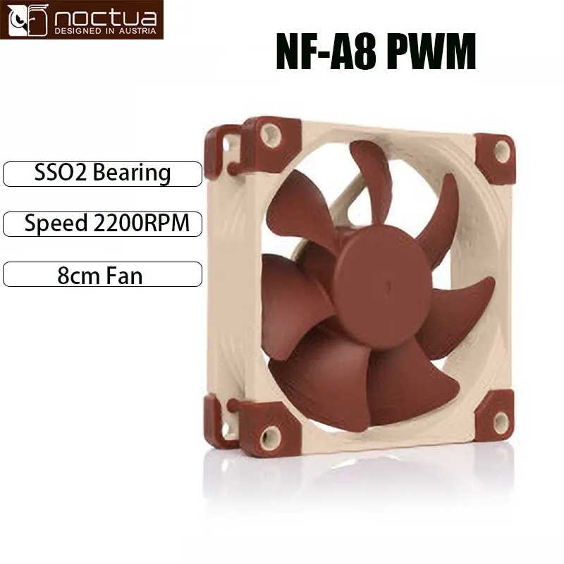 Noctua Mini Ventilador de Chassi Pequeno, PWM, FLX, 12V, 5V, 80mm, 8cm CPU, NF-A8