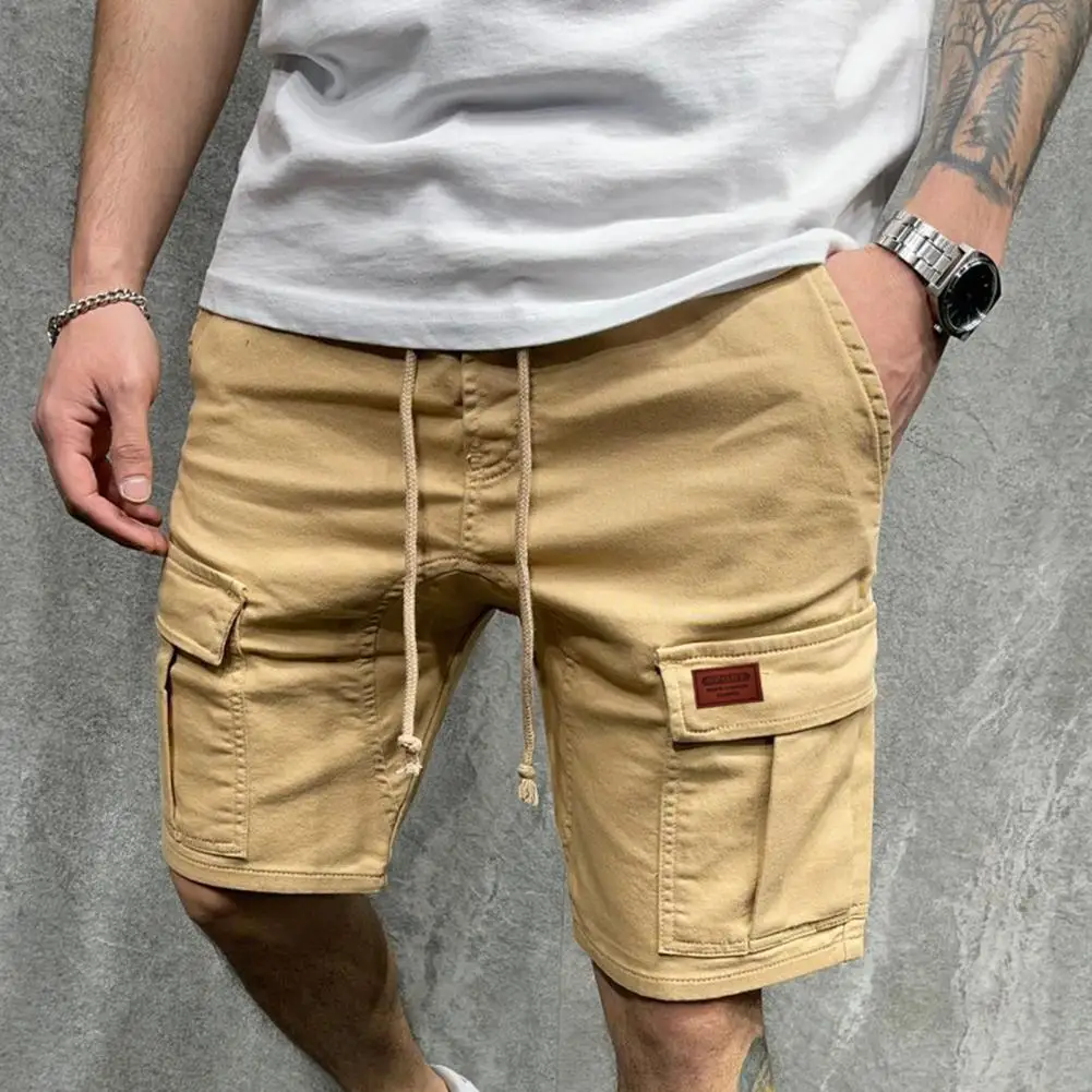 Đồng Màu Quần Shorts Nam Váy Mùa Hè Nhiều Túi Quần Jogger Quần Short Nam Dây Rút Đầu Gối Chiều Dài Quần Short Ngắn Homme