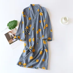 Japanese Cotton kimono dressing gown spring autumn Pajama Women crepe clothing bathrobe home service sleepwear bath robe Femme