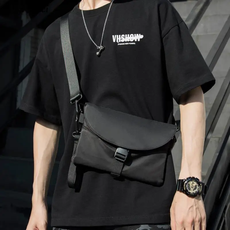 Crossbody Bags Men Detachable Flap Mini  Black Simple High Street Multi-function Purses Phone  Hip-hop   Trendy