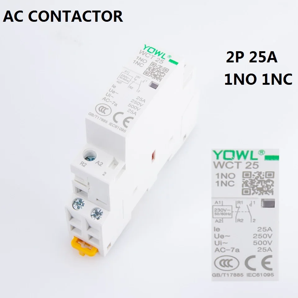 1 Chiếc YQWL 2P 25A 220V/230V 50/60HZ Din Đường Sắt Hộ Gia Đình Ac Mô Đun contactor Tụ 2NO