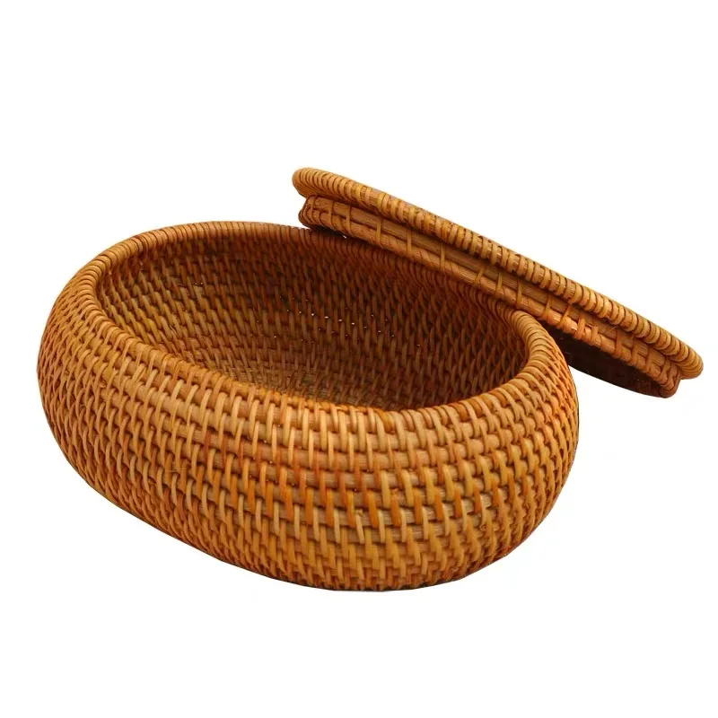 

100% handmade Vietnam Autumn Rattan jewelry storage box organizer crafts snacks ornament dried fruit food Sundry neating basket