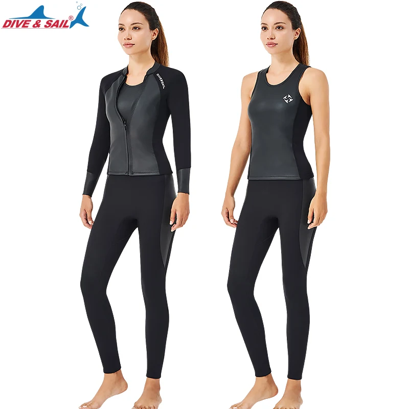 Full Body Neoprene Wetsuit for Men and Women, 2mm, Long Sleeves, Jacket, Vest, Pants, Scuba Diving Suits, Front Zipper Swimsuit