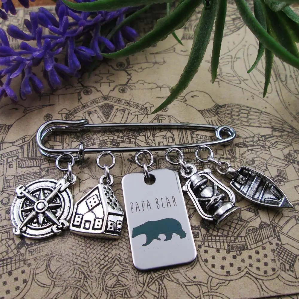 papa bear  home is our harbor guide light charm brooch  silver plated charm brooch gift birthday