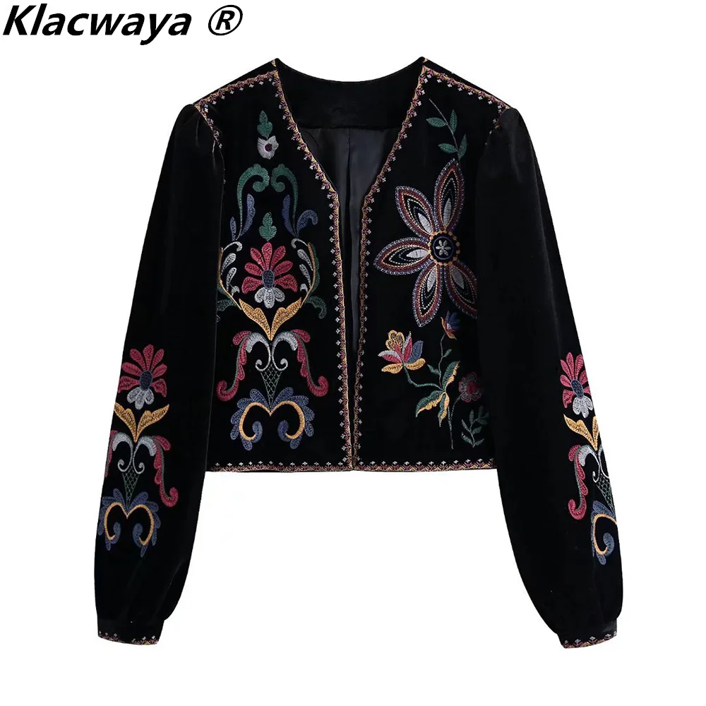 Klacwaya giacca invernale da donna giacche Cardigan ricamate in velluto nero per donna 2021 abbigliamento femminile cappotto giacca camicia Casual