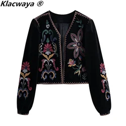 Klacwaya giacca invernale da donna giacche Cardigan ricamate in velluto nero per donna 2021 abbigliamento femminile cappotto giacca camicia Casual