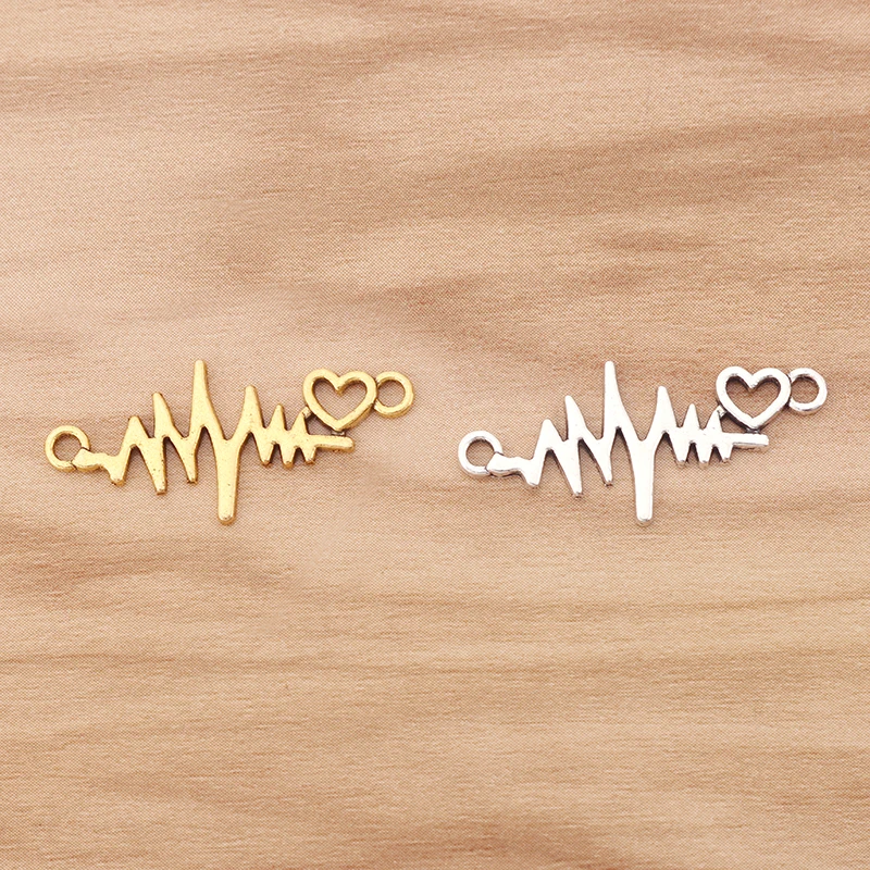 

20 Pieces Silver/Gold Color Love Heart Electrocardiogram Heartbeat Connector Charms for DIY Bracelet Necklace Making Accessories