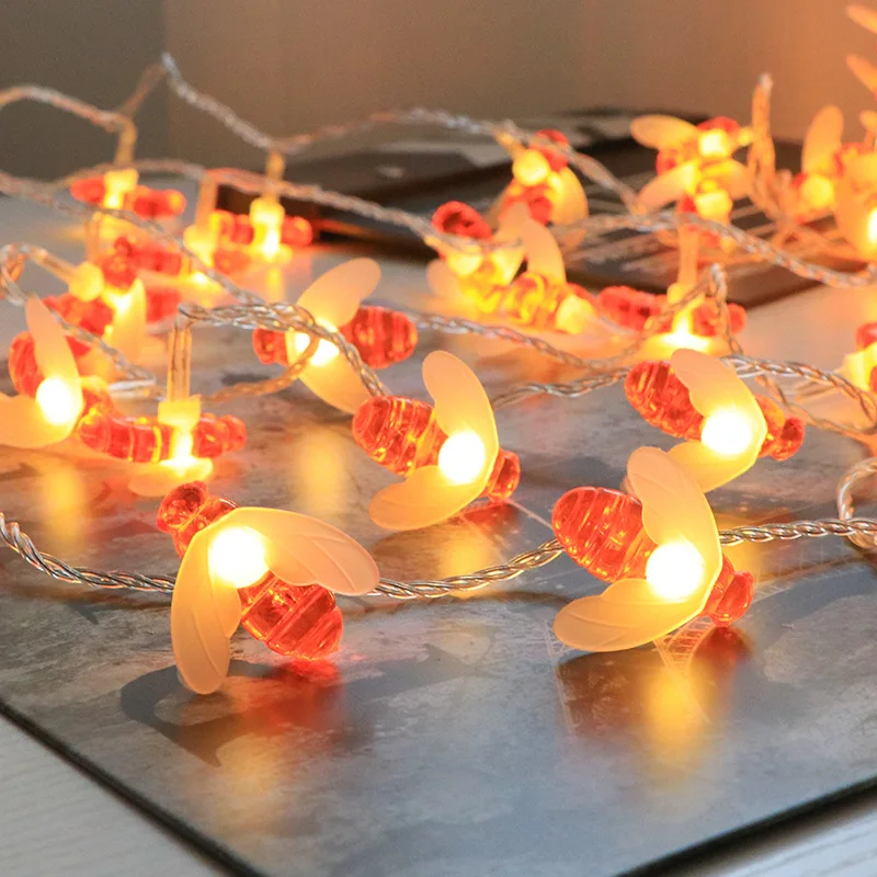 1.5/3m Bee Shaped 20 LED String Light Battery Operated Christmas Garlands Fairy Lights For Room Holiday Party Garden Decoration